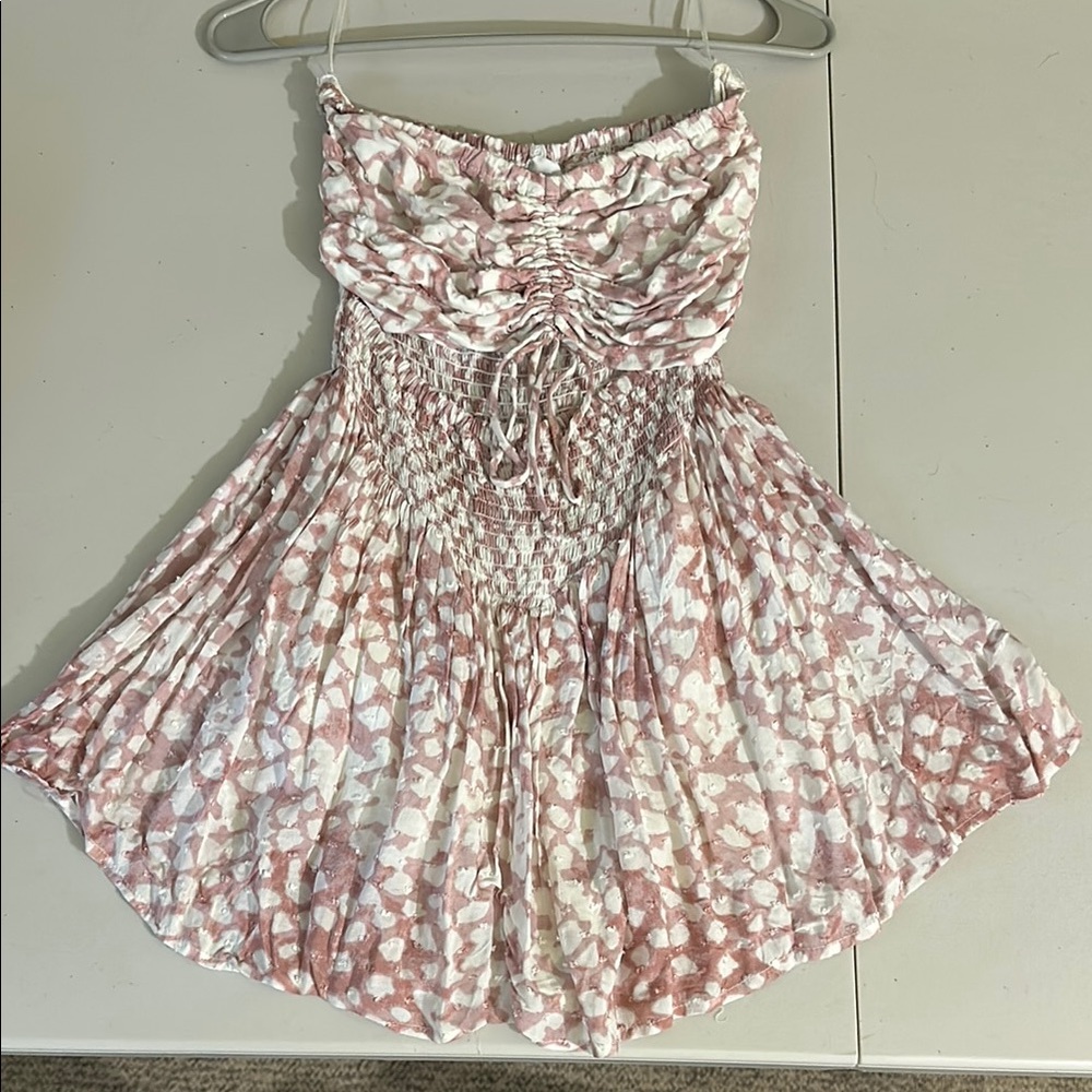 Pink and White Strapless Romper